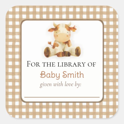 Baby Shower Bookplate Sticker with Plush Cow