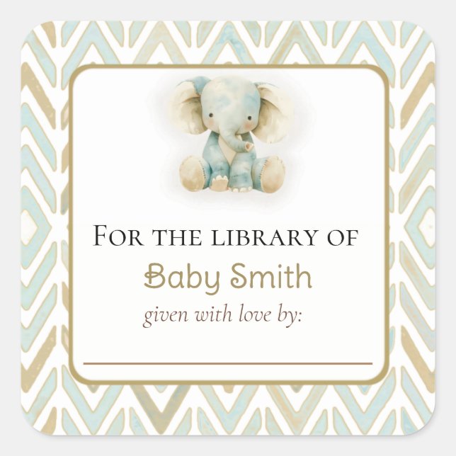 Baby Shower Bookplate Sticker with Plush Elephant (Front)