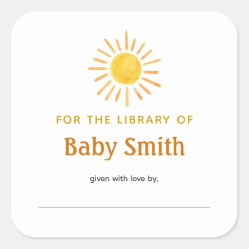 Baby Shower Bookplate Sunshine Sticker
