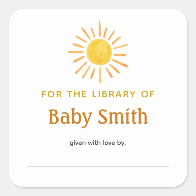 Baby Shower Bookplate Sunshine Sticker (Front)