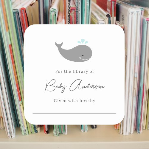 Baby shower bookplate whale