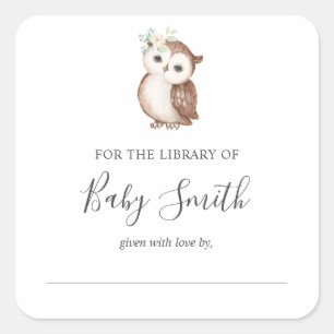 Baby Shower Bookplate Woodland Owl Sticker