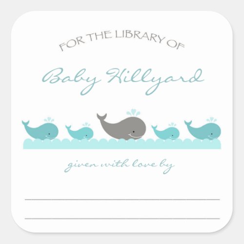 Baby Shower bookplates  turquoise gray whales