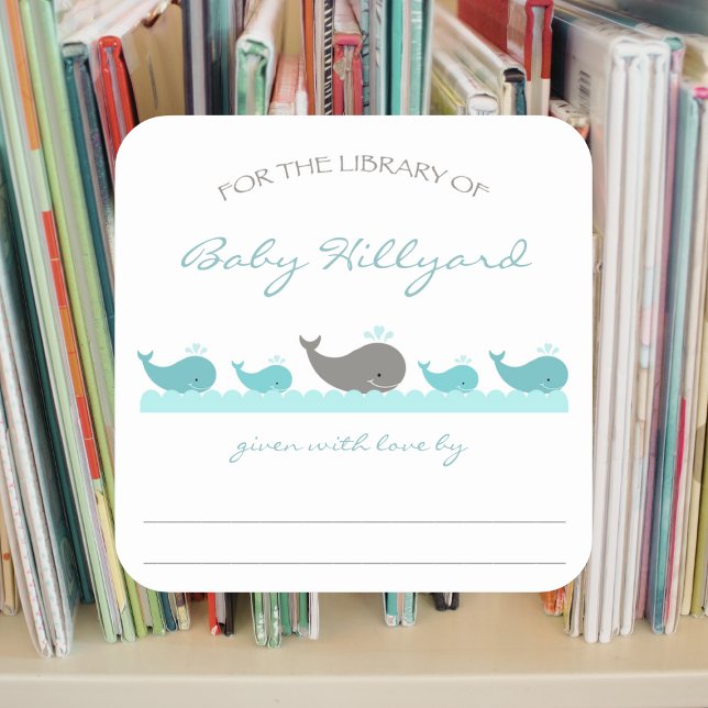 Baby Shower bookplates / turquoise gray whales (Creator Uploaded)