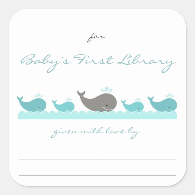 Baby Shower bookplates / turquoise whales (Front)
