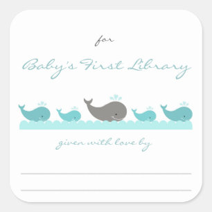 Baby Shower bookplates / turquoise whales