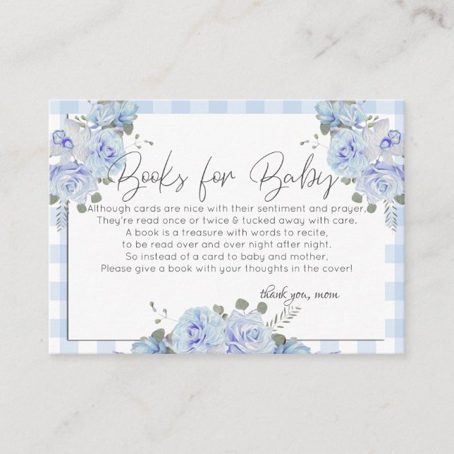 Baby Shower Books for Baby | Blue Floral Baby Enclosure Card (Front)