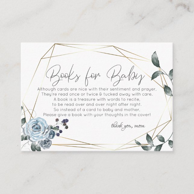 Baby Shower Books for Baby | Dusty Blue Floral Enclosure Card (Front)
