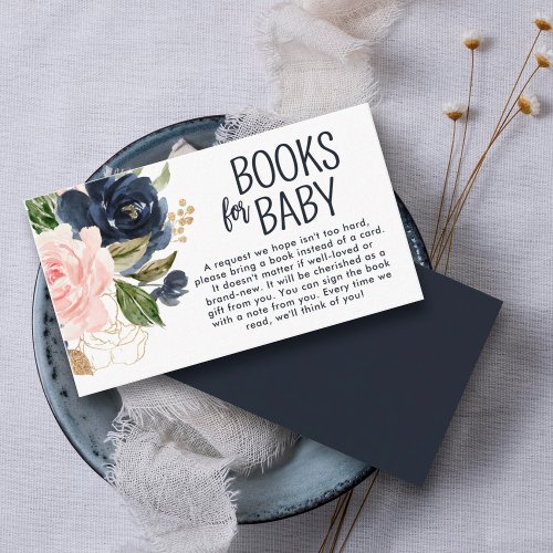 Baby Shower Books for Baby Navy Pink Floral Enclosure Card