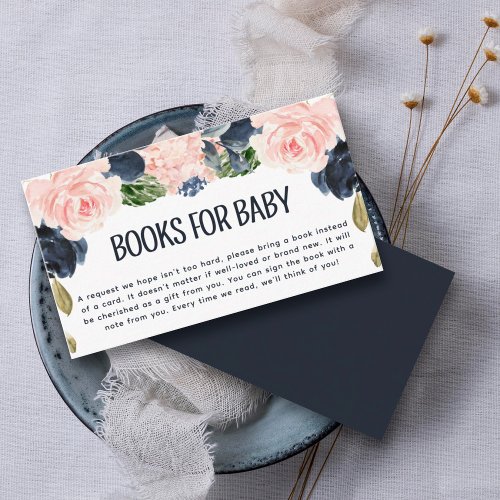 Baby Shower Books for Baby Pink Navy Floral Enclosure Card