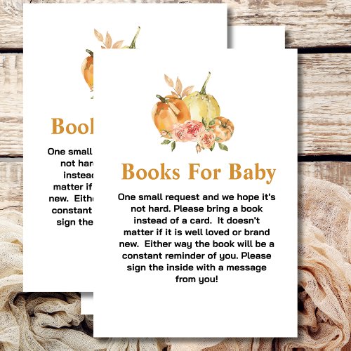 Baby shower books for baby pumpkin pink floral enclosure card