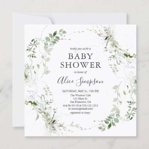 Baby Shower Botanical Greenery Modern Invitation | Zazzle