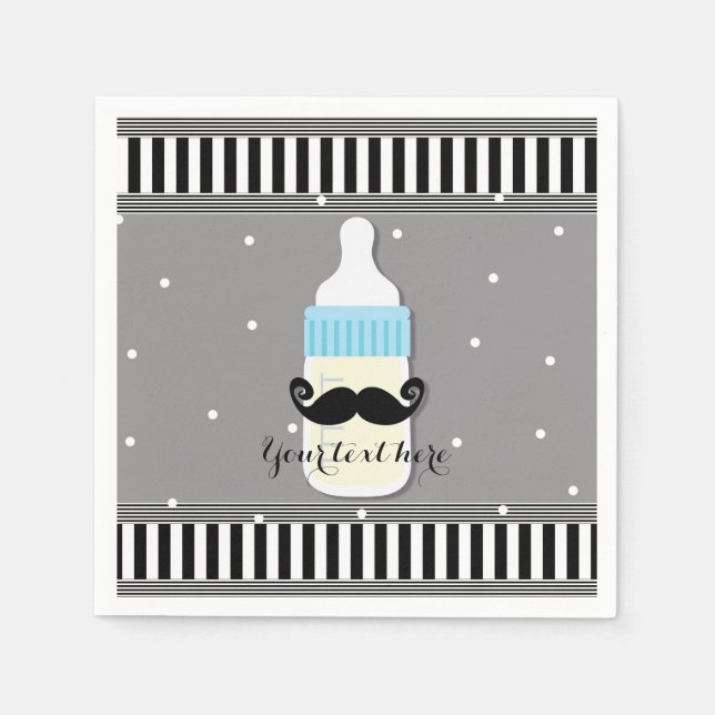 Baby Shower Bottle & Mustache Modern Party Paper Napkins (Front)