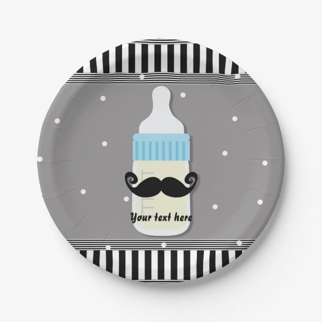 Baby Shower Bottle & Mustache Modern Plates (Front)