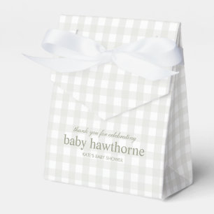 Baby Shower Bow Sage Green Gingham Thank You Favor Boxes