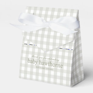 Baby Shower Bow Sage Green Gingham Thank You Favor Boxes