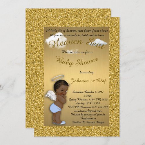 Baby Shower Boy Afro AmericanBaby AngelGold Invitation