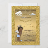 Baby Shower Boy, Afro American,Baby Angel,Gold Invitation (Front)