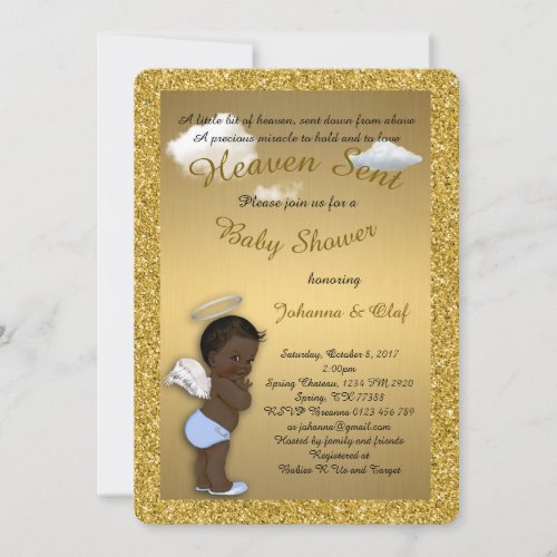 Baby Shower Boy Afro AmericanBaby AngelGold Invitation