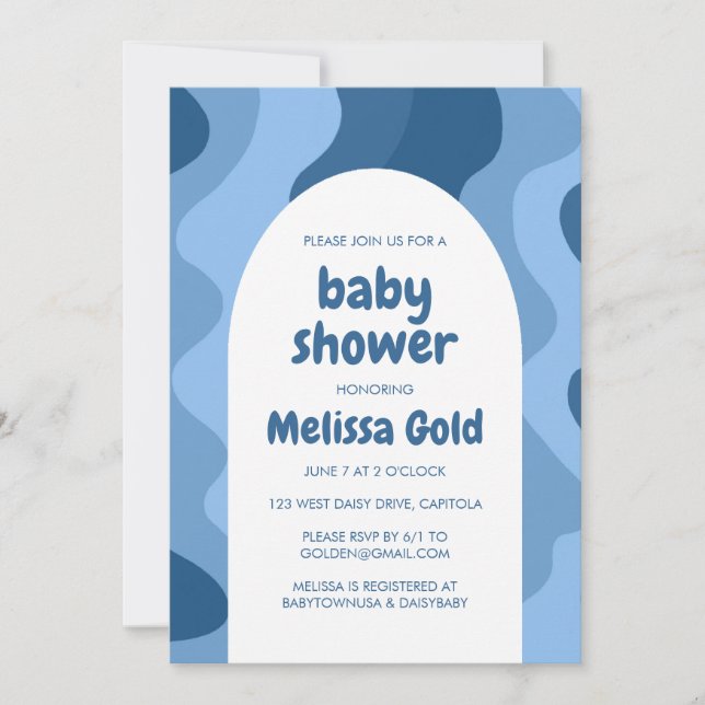 BABY SHOWER BOY Arch Groovy Blue Stripes CUSTOM Invitation (Front)