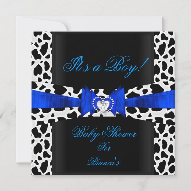 Baby Shower Boy Baby Blue Black White Cow Print Invitation (Front)