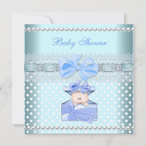 Baby Shower Boy Baby Blue Gift Pearl Lace Spot Personalized Announcement