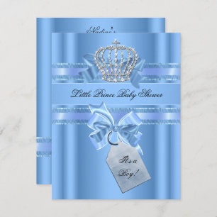 Baby Shower Boy Baby Blue Little Prince Crown Bow Invitation