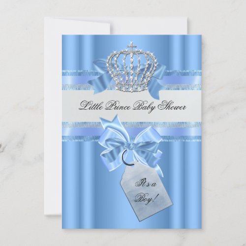 Baby Shower Boy Baby Blue Little Prince Crown Invitations