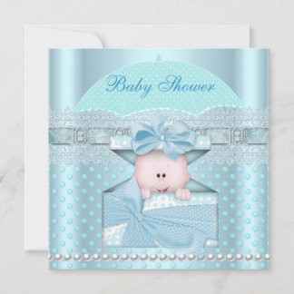 Baby Shower Boy Baby Blue Teal Umbrella Spot Invitation