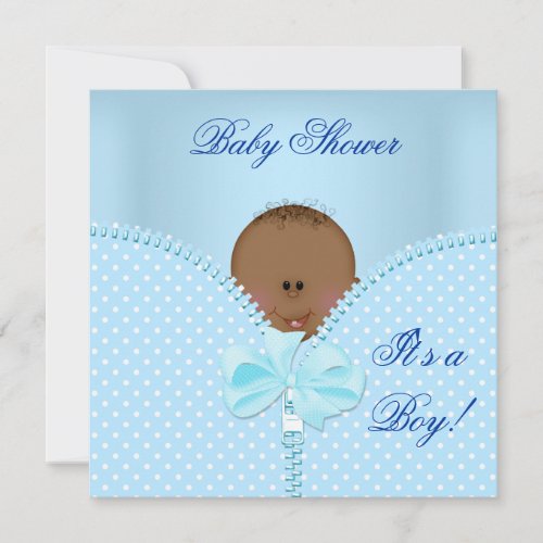 Baby Shower Boy Baby Blue White Polka Dots Invitation