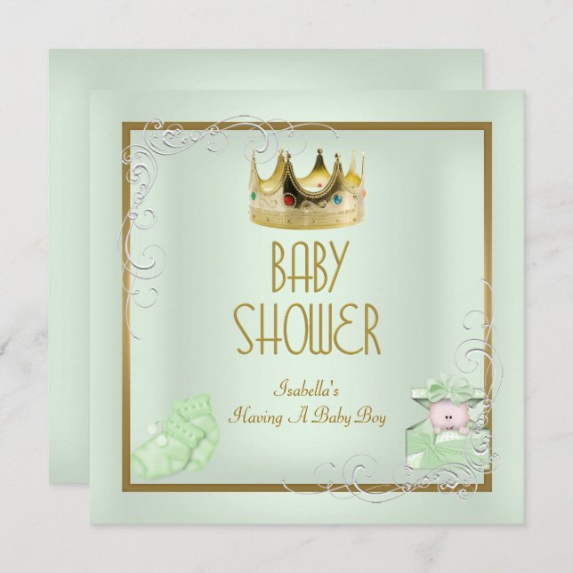 Baby Shower Boy Baby Crown Prince Mint Invitation (Front/Back)