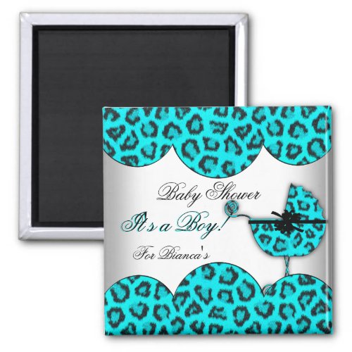 Baby Shower Boy Baby Leopard Blue Pram Magnet