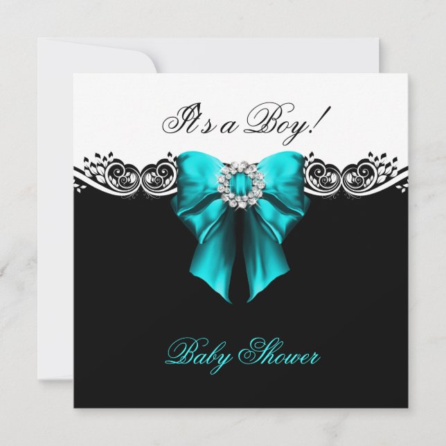 Baby Shower Boy Baby Teal Blue Black White Invitation (Front)