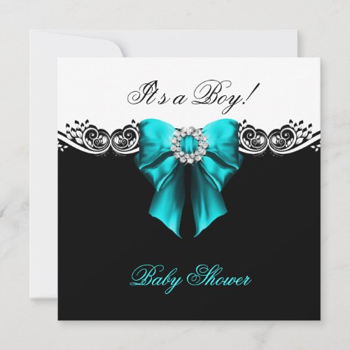 Baby Shower Boy Baby Teal Blue Black White Announcement