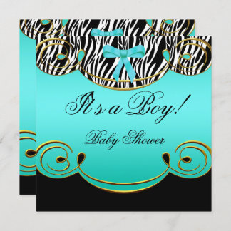 Baby Shower Boy Baby Teal Blue Black Zebra Invitation