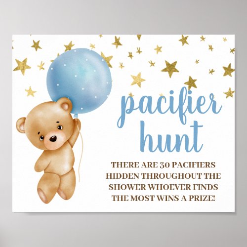 Baby Shower Boy Bear Pacifier Hunt sign