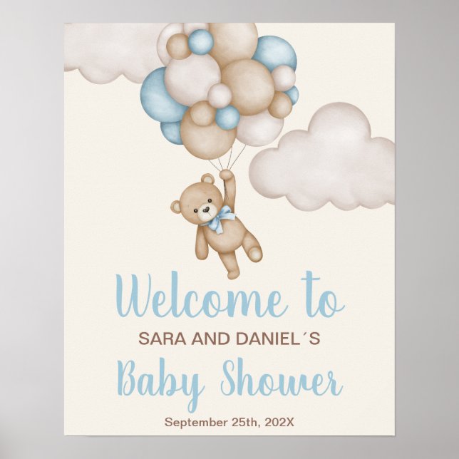 Baby Shower Boy Bear Welcome sign (Front)
