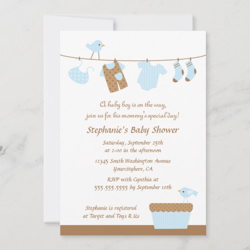 Baby shower boy birds laundry party invitation