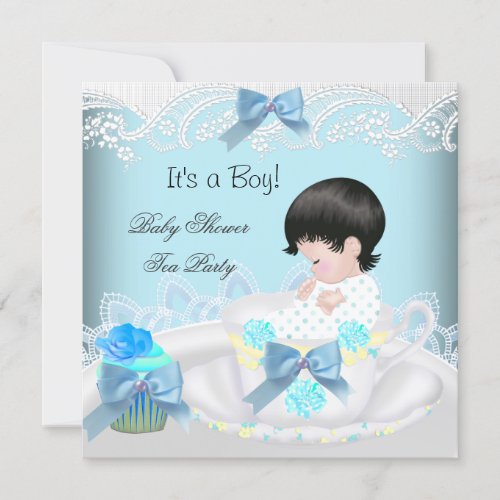 Baby Shower Boy Blue Baby Teacup Cupcake 2 Invitation