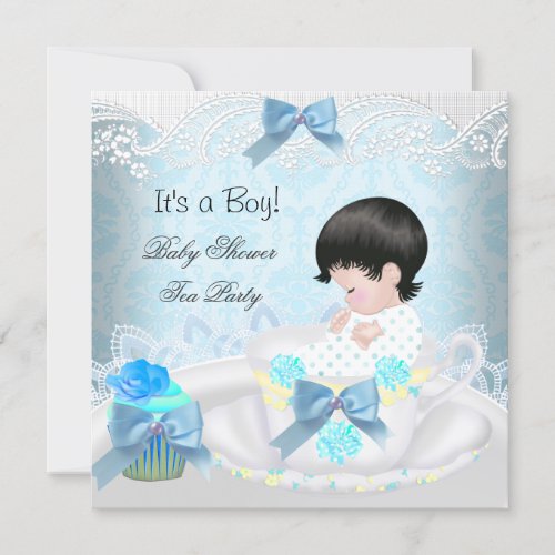 Baby Shower Boy Blue Baby Teacup Cupcake Invitation