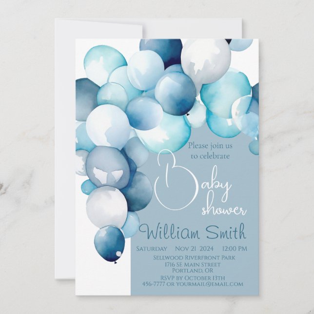 Baby shower Boy blue balloons arch Invitation (Front)
