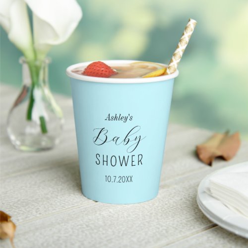 Baby Shower Boy Blue Black Calligraphy Paper cup