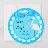 Baby Shower Boy Blue Cute Blue Boy Stork Invitation (Front)