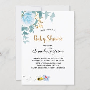 Baby Shower boy blue floral greenery mom to bee Invitation
