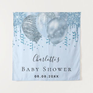Baby Shower boy blue glitter balloons silver Tapestry