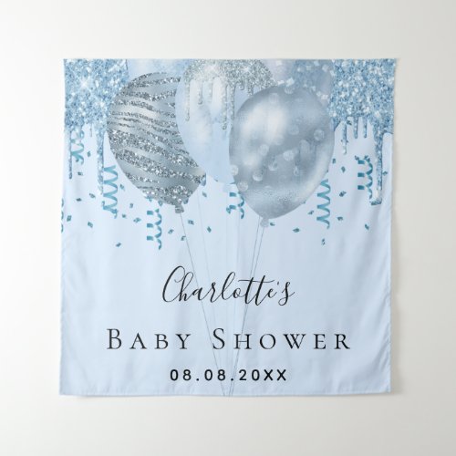 Baby Shower boy blue glitter balloons silver Tapestry