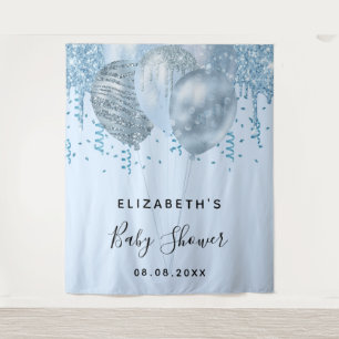 Baby Shower boy blue glitter balloons silver Tapestry