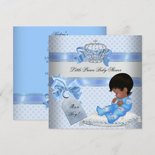 Baby Shower Boy Blue Little Prince Bunnies Invitation (Front/Back)