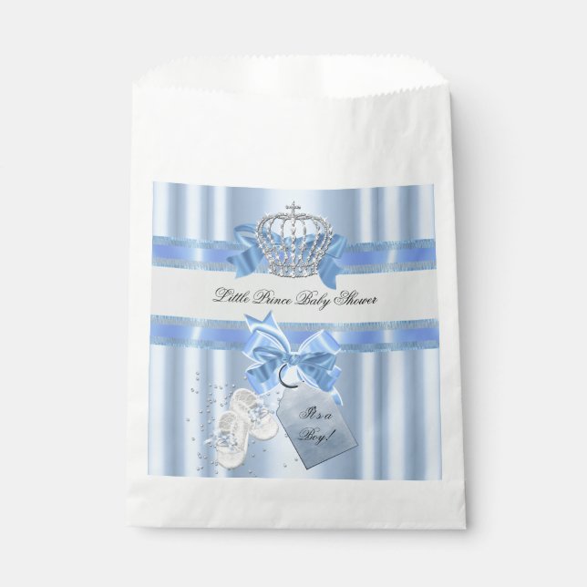 Baby Shower Boy Blue Little Prince Crown 3a Favor Bag (Front)