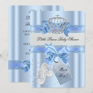 Baby Shower Boy Blue Little Prince Crown 3a Invitation
